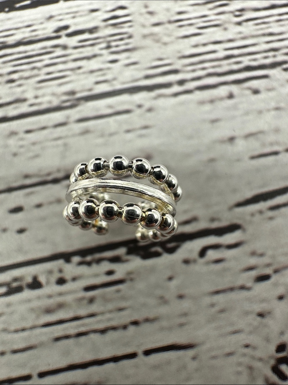 Triple-Row Silver Bead Hoop Ear Cuff
